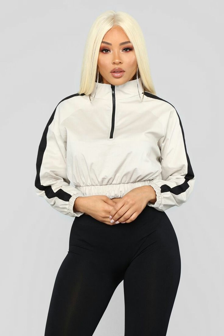 White and Black Zip-Up Pullover
