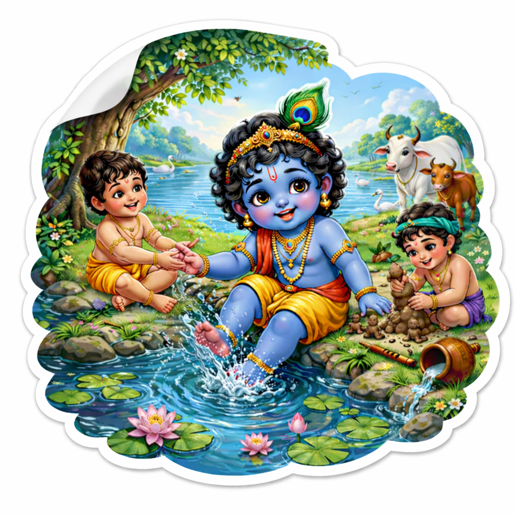 Lord Krishna With Friends - Sticker