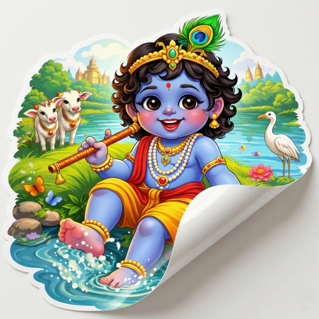 Bal Krishna with Flute at Yamuna River