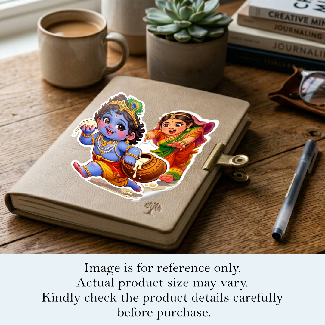Lord Krishna (Bal Swarup) Premium Glossy Vinyl White Border Sticker (21 CM × 18 CM)