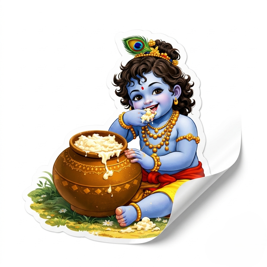 Lord Krishna Makhan Khate Hue Wall Sticker (20 x 19 CM)