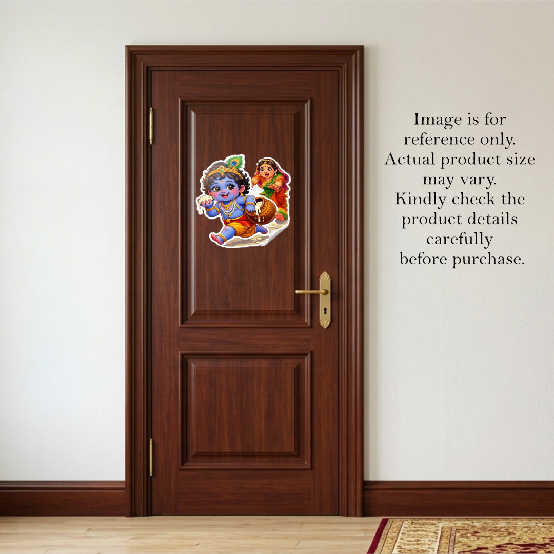 Lord Krishna (Bal Swarup) Premium Glossy Vinyl White Border Sticker (21 CM × 18 CM)