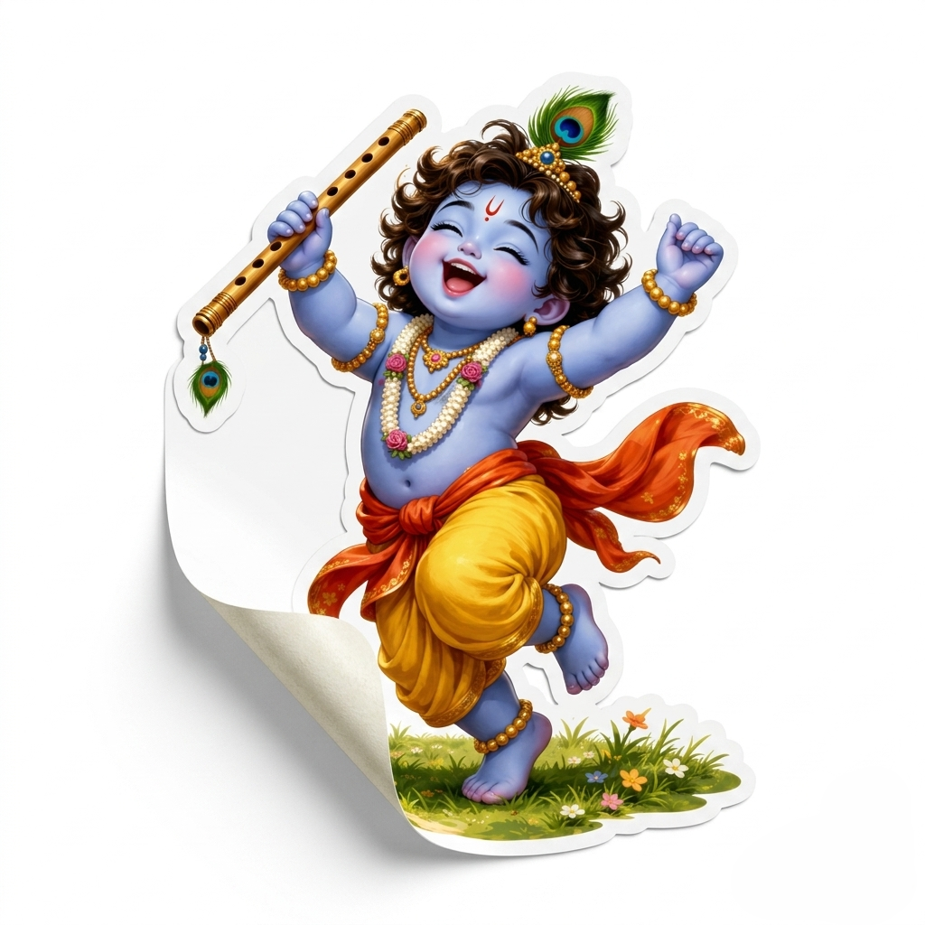 Bal Krishna with Bansuri Sticker (19 cm x 26 cm)