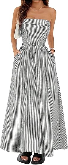 Striped Strapless Maxi Dress