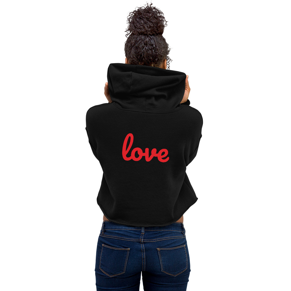 Women's Fleece Crop Hoodie with Red Bow and Love on the back Design