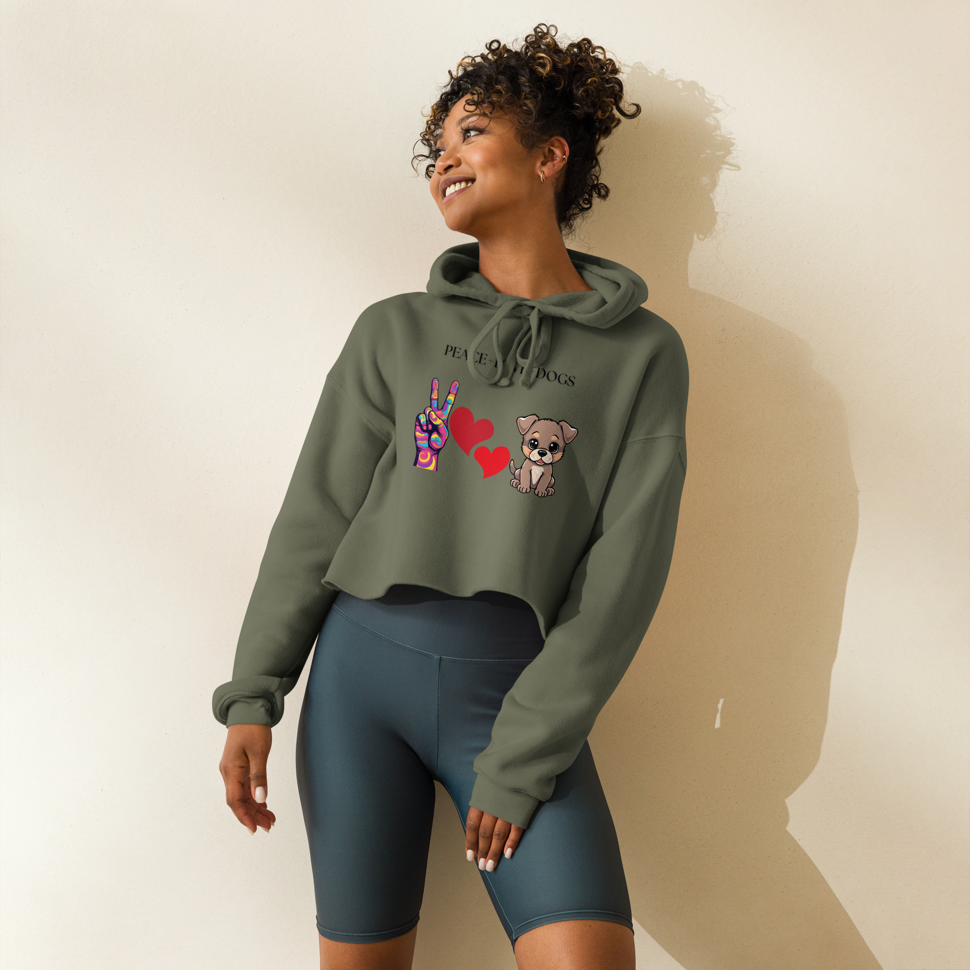 Peace Love Dogs. Women's Fleece Crop Hoodie. Cropped Hoodie.