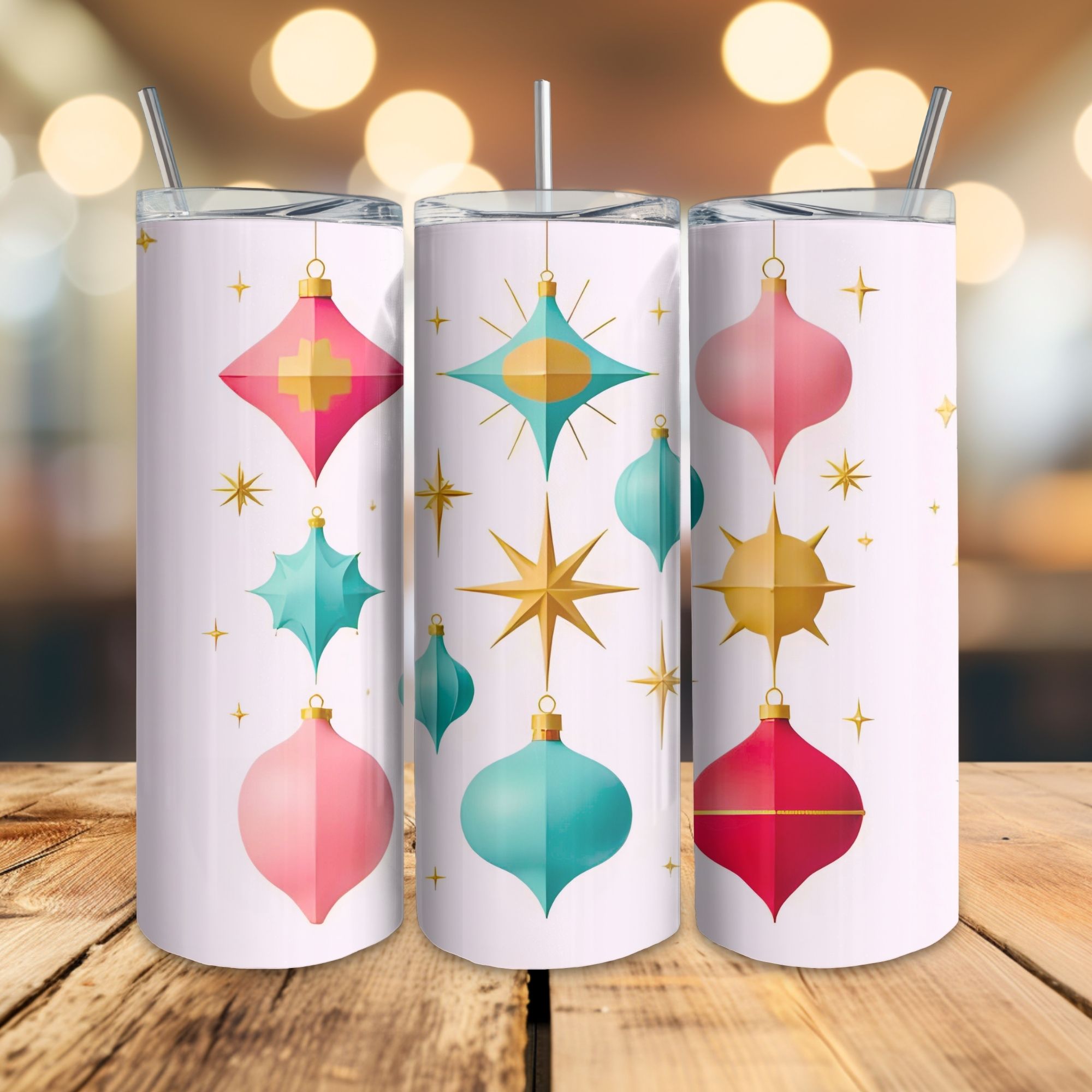 5 Christmas Ornament Tumbler Set. Sublimation Tumble Wraps | 20oz Skinny/ Straight PNG | Digital Download