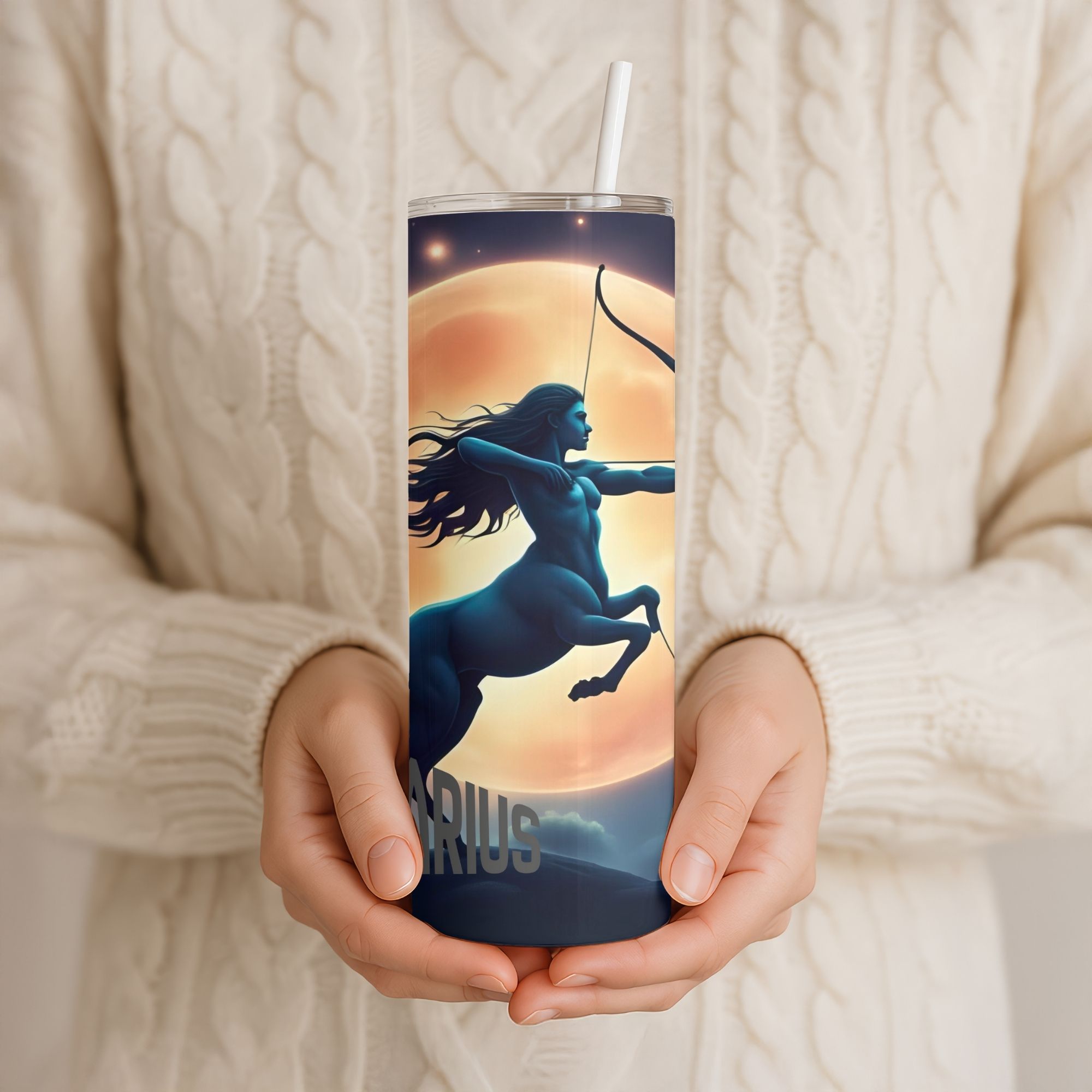Galaxy Moon Stainless Steel Sagittarius Sign Tumbler | 20oz Skinny/ Straight PNG | Horoscope Sign design | Digital Download