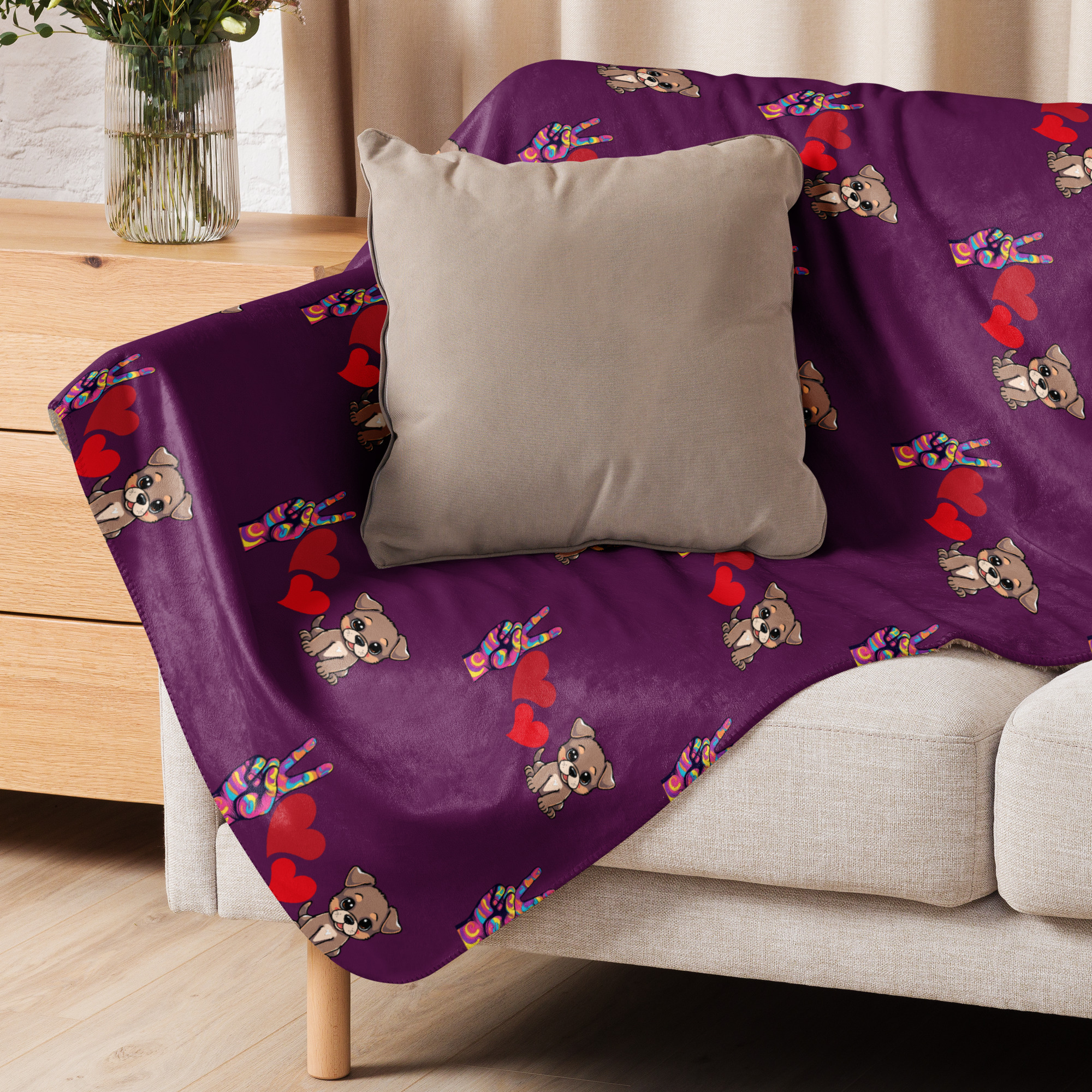 Plush Dog Print Sherpa Blanket 