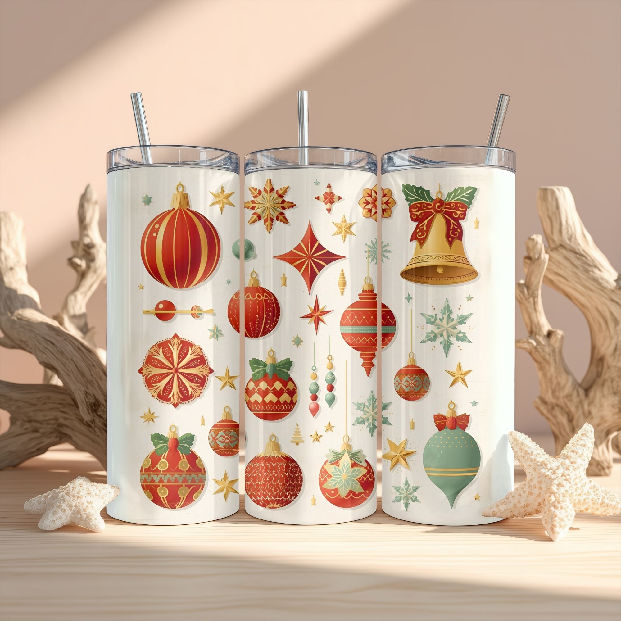 Christmas Ornaments Sublimation Tumble Wrap | 20oz Skinny/ Straight PNG | Digital Download