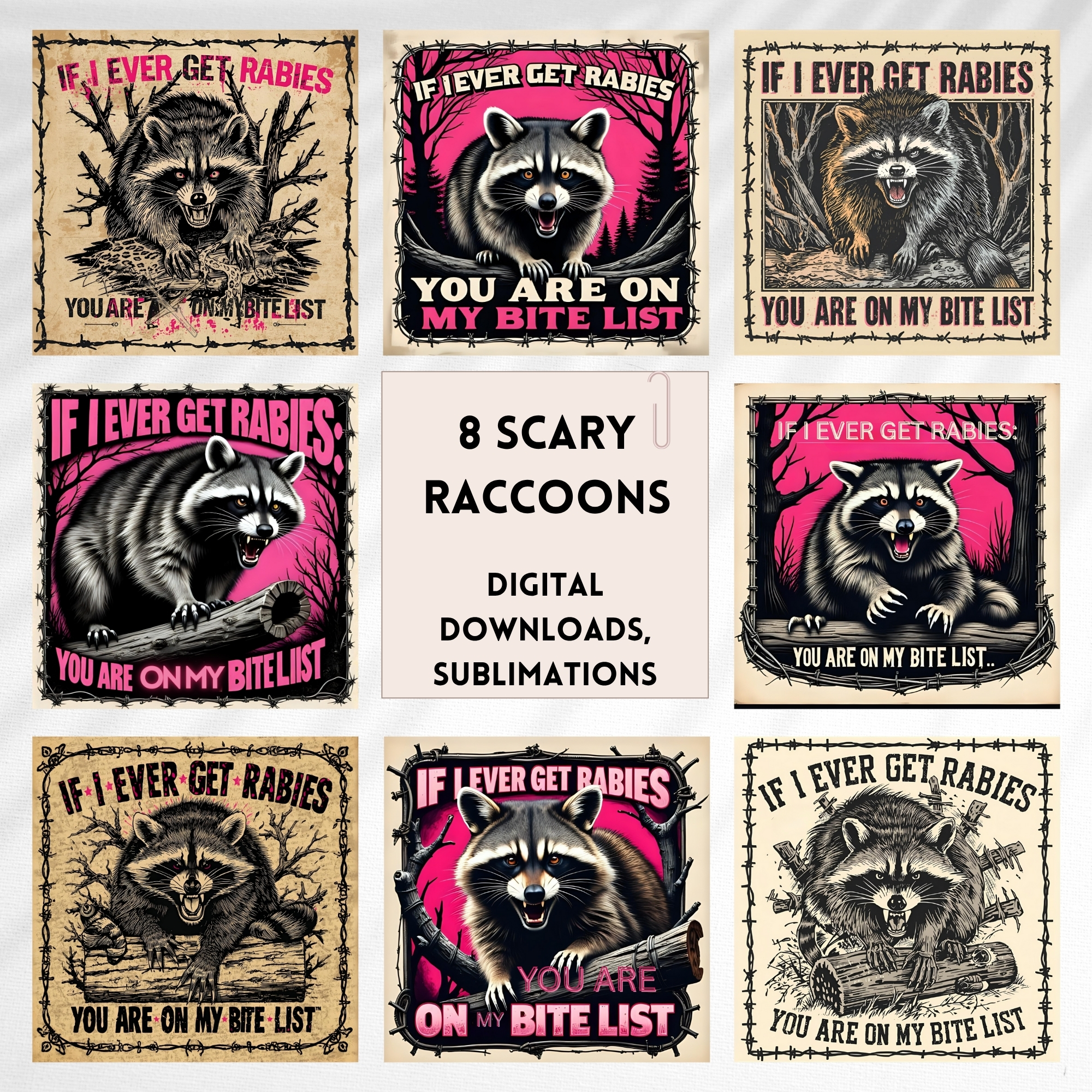 Funny Raccoon Stainless Steel 8 Tumbler Set | Digital Download | Sublimation