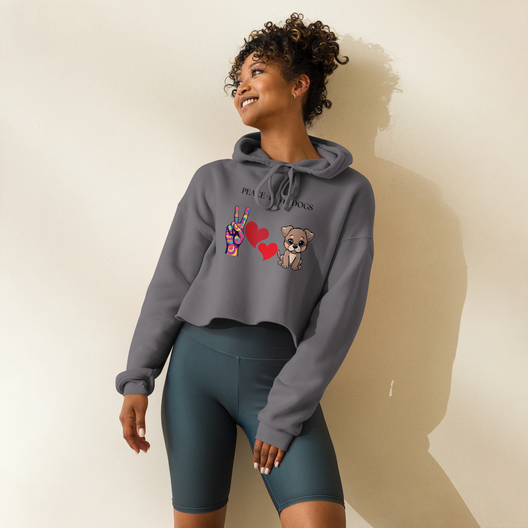 Peace Love Dogs. Women's Fleece Crop Hoodie. Cropped Hoodie.