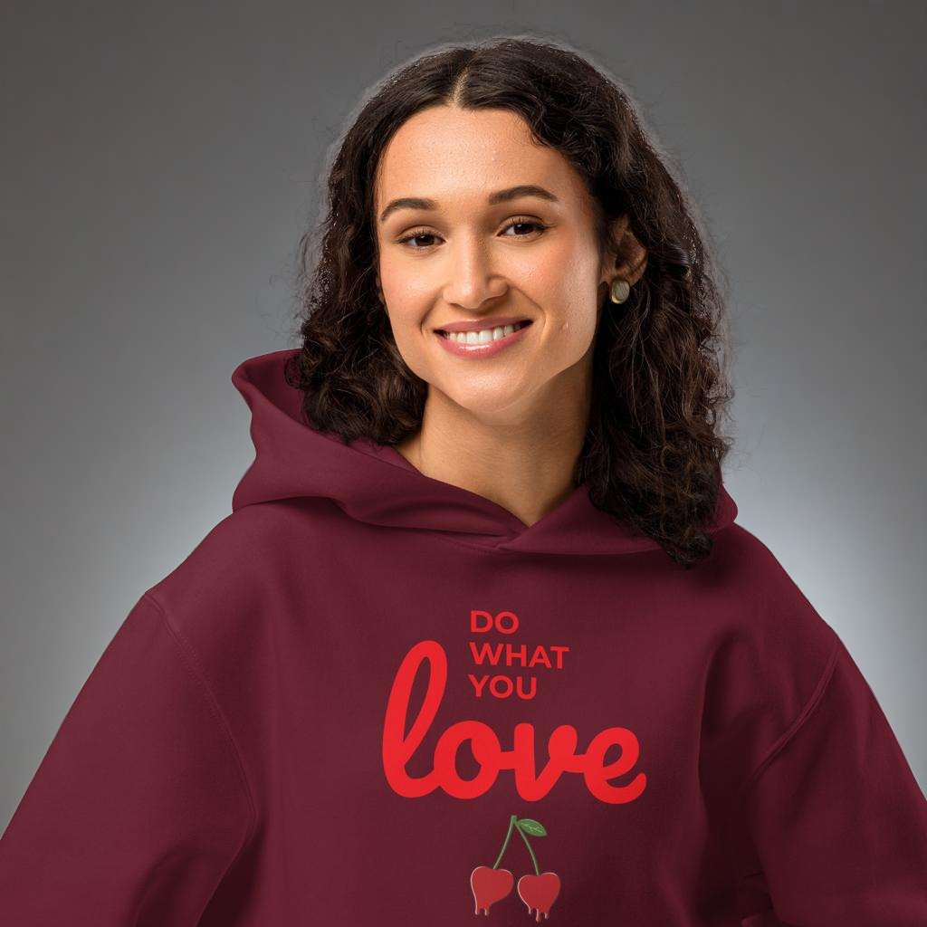Oversized Heavyweight Hoodie ''Do What You Love''  with Cherry Print and more!