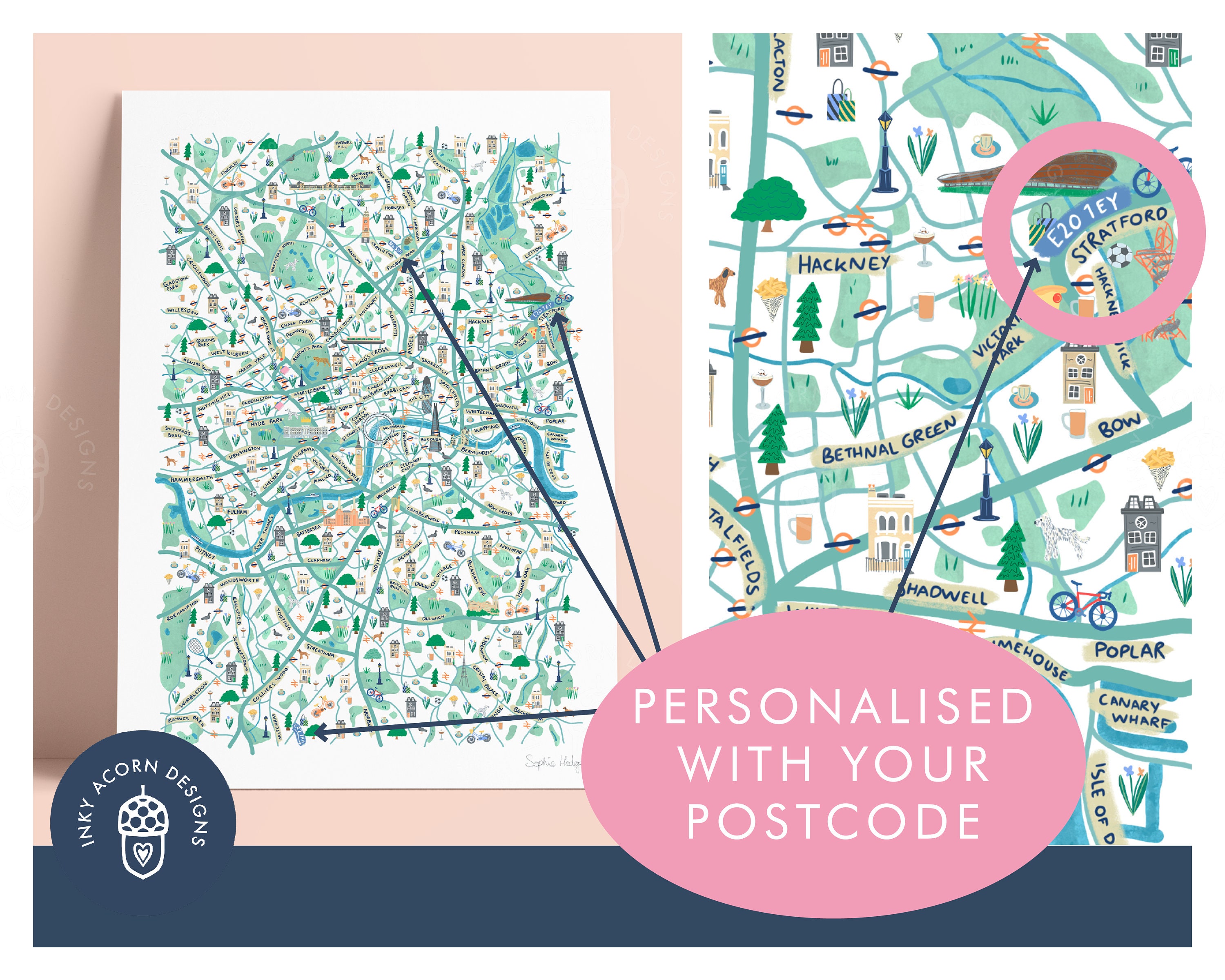 Personalised Postcode London Map