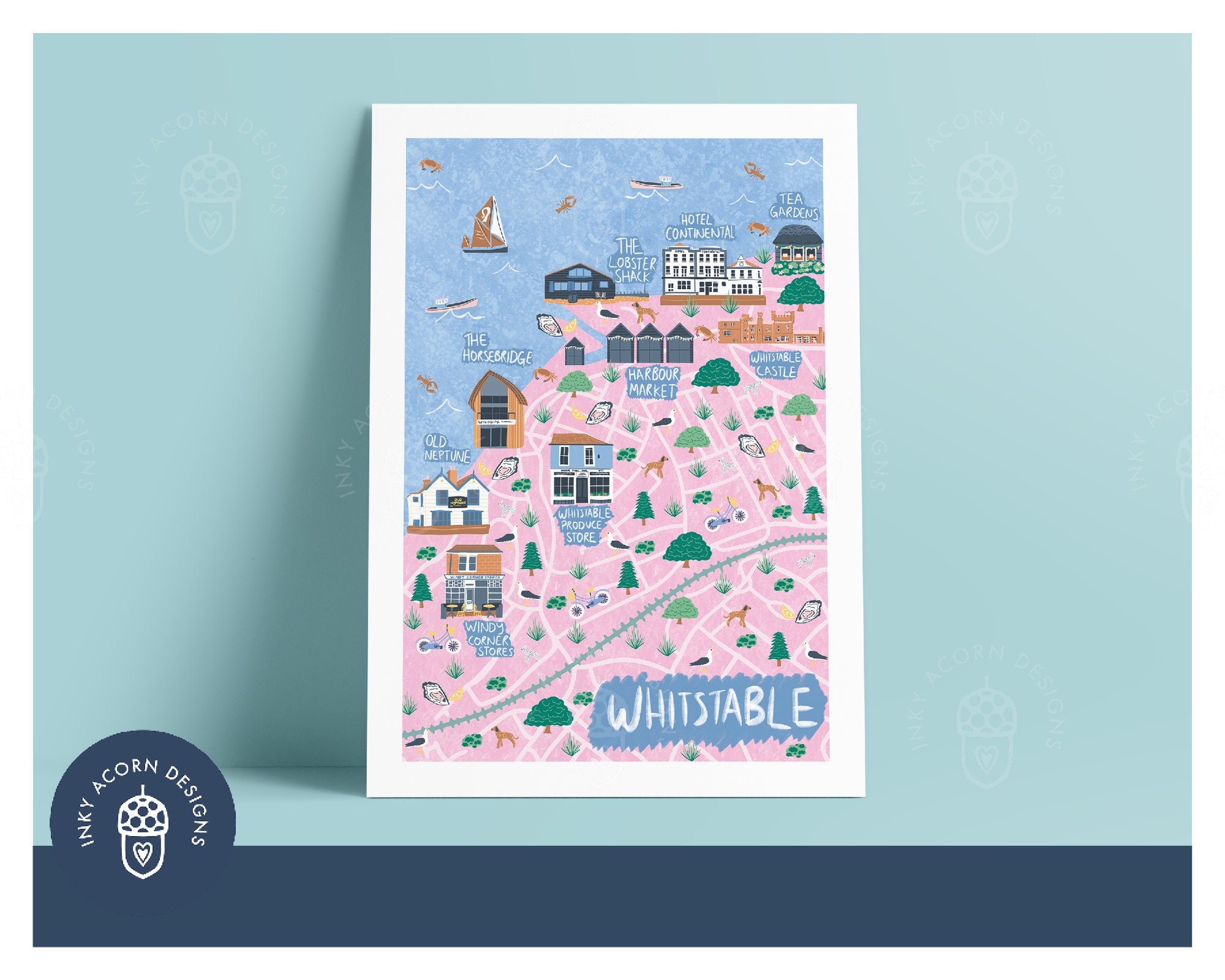 Whitstable Map - Pink