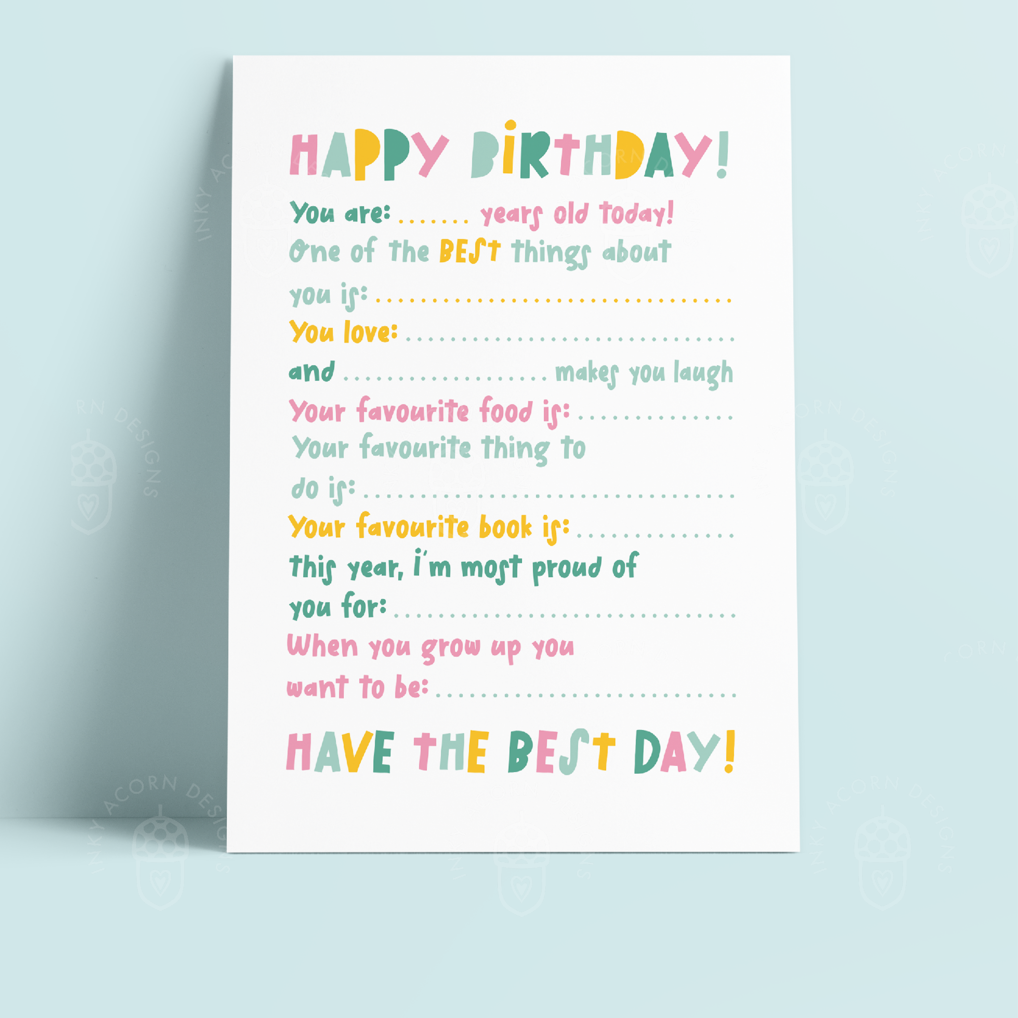 Fill in the Blanks Birthday Greetings Card