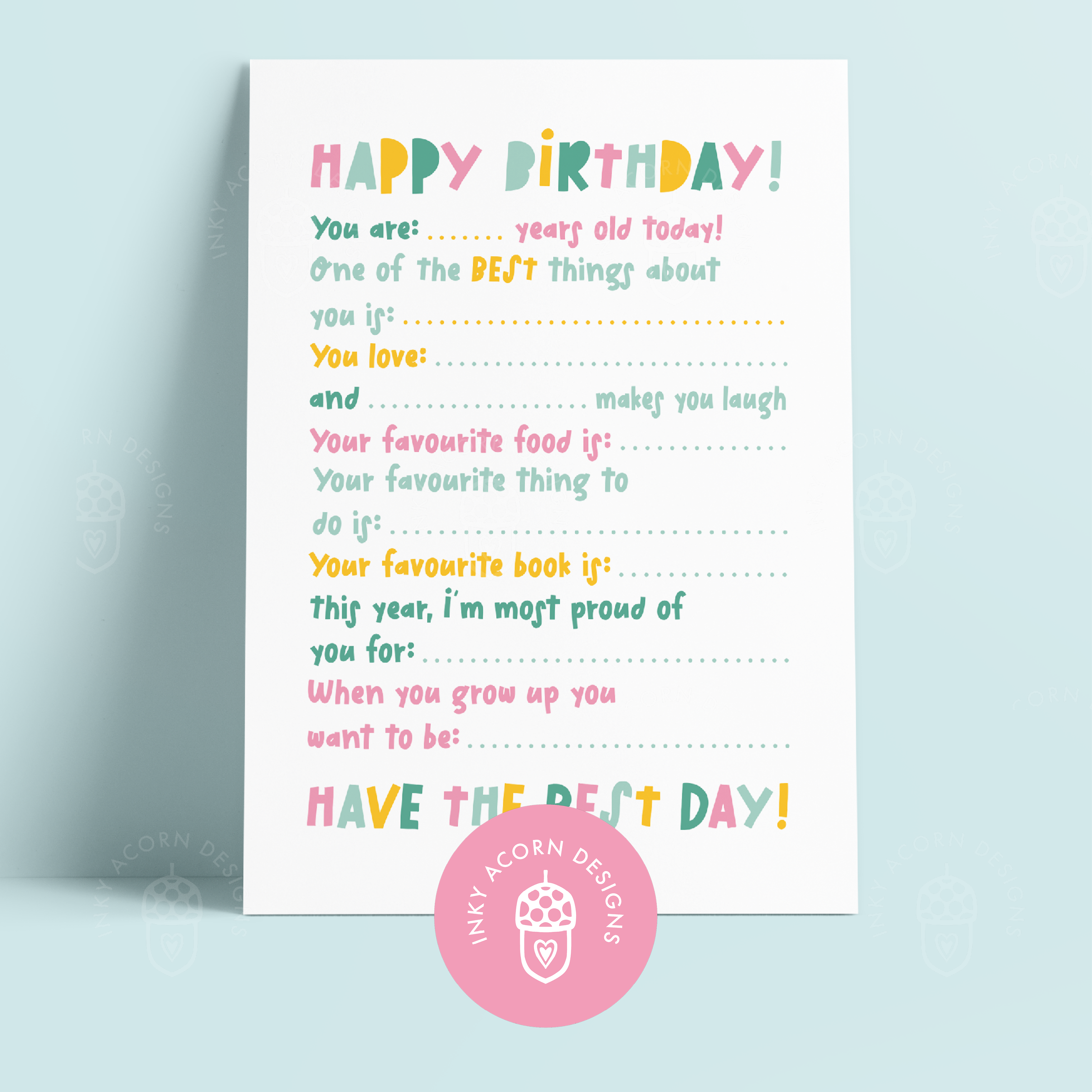Fill in the Blanks Birthday Greetings Card