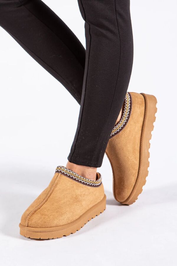 Tan Suede Slip-On Slippers