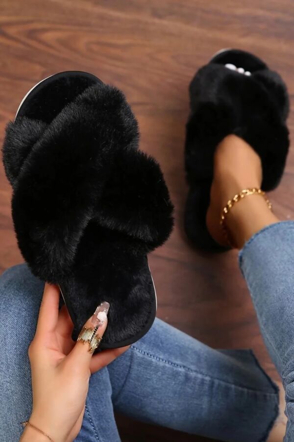 Black Faux Fur Slippers