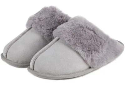 Grey Plush Slippers