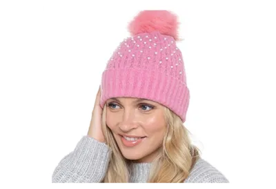 Pink Pom-Pom Beanie with Pearls