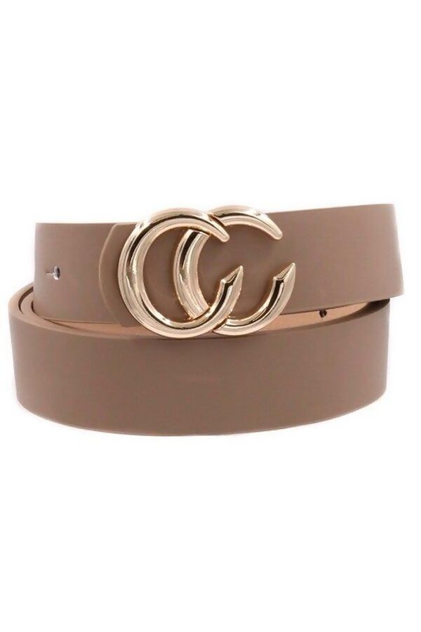 Tan leather belt with gold buckle
