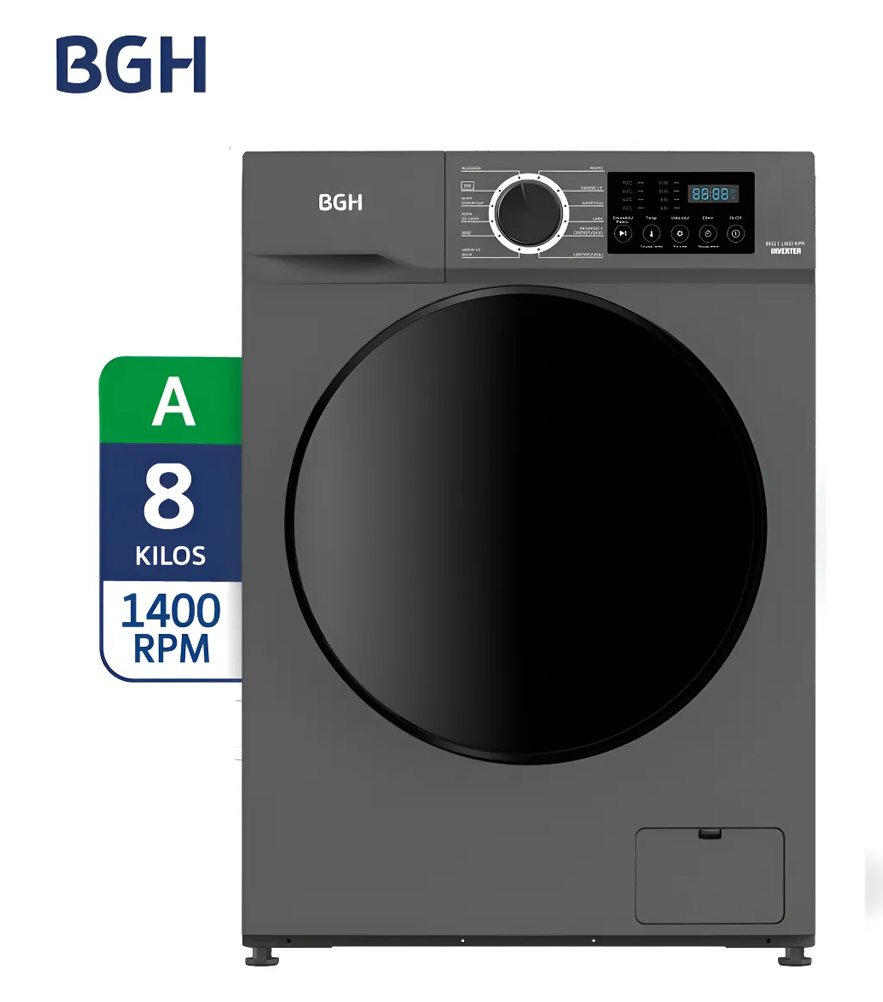 Lavarropas BGH PIH034059 BWF108S24AR 8kg 1400rppm eficiencia A Inverter silver