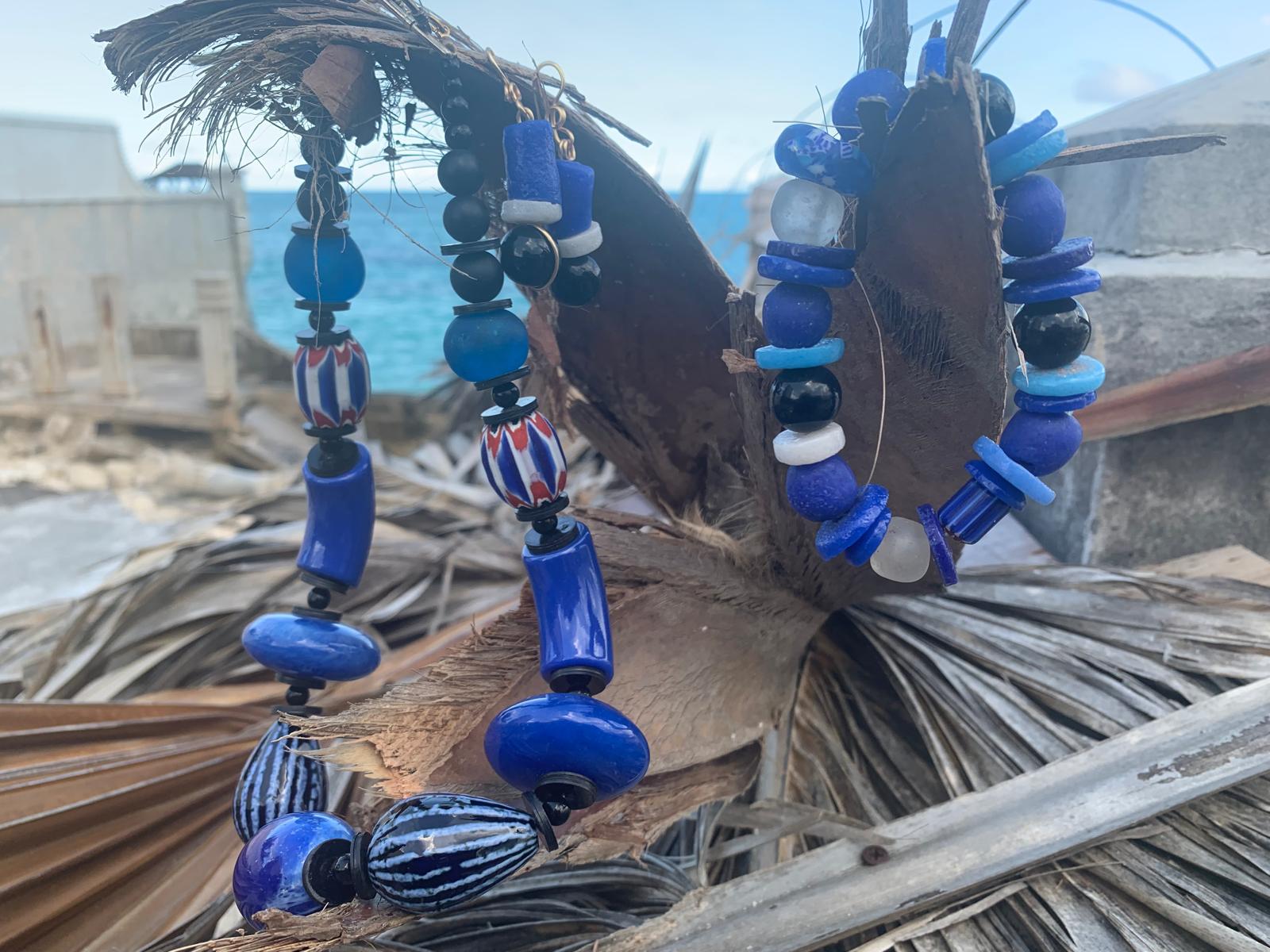 Handmade Blue Phi Zeta Beaded Necklace Set