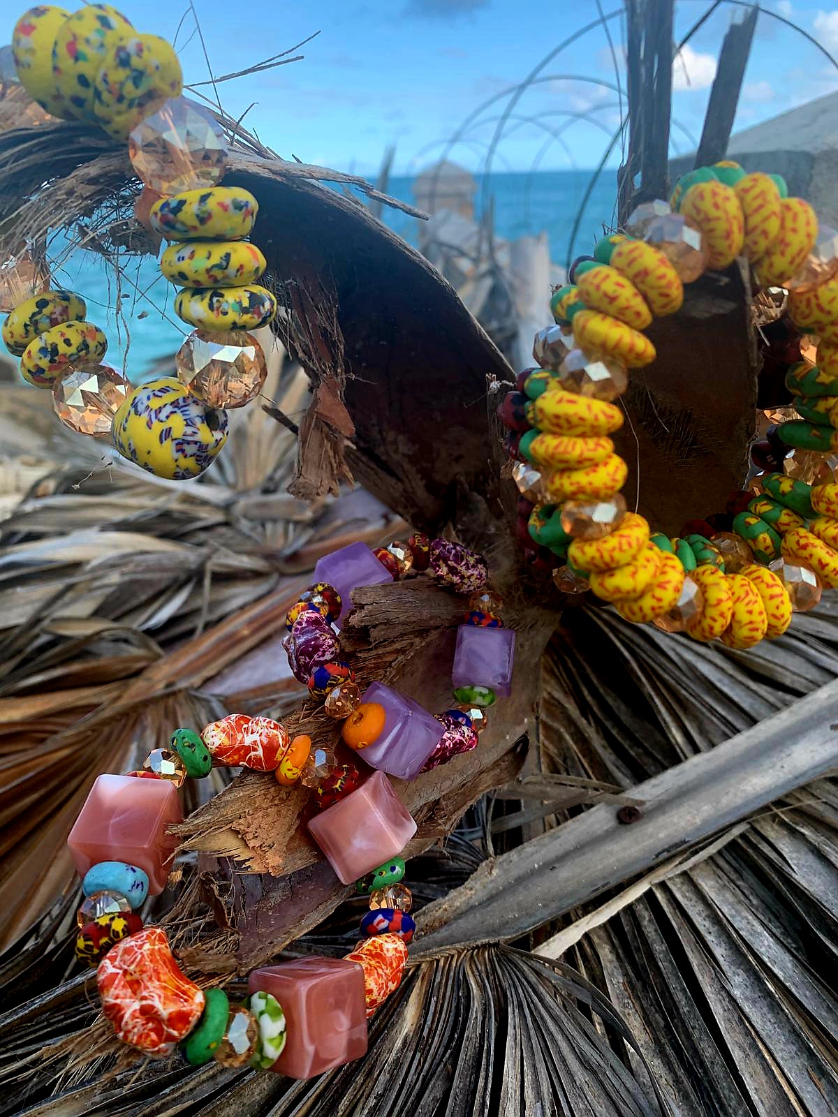 Handmade Candied Stone & Beaded Bracelets