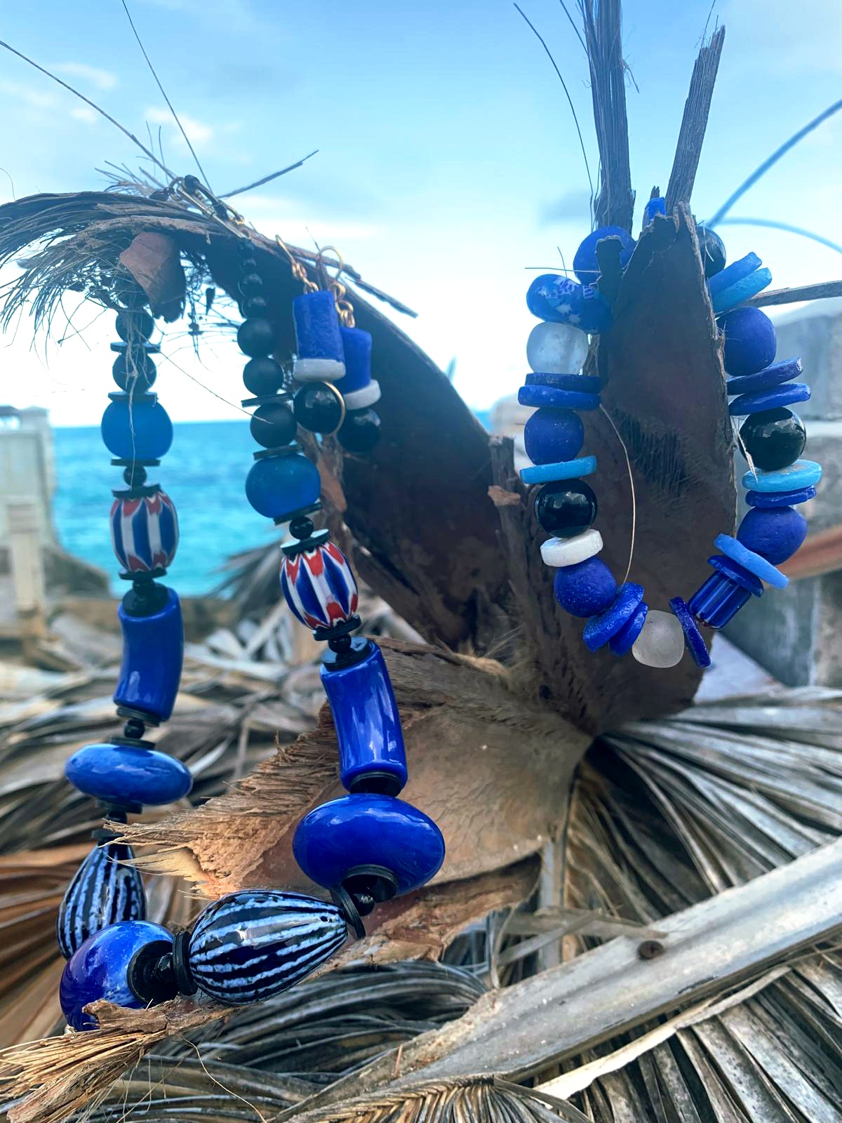 Handmade Blue Phi Zeta Beaded Necklace Set