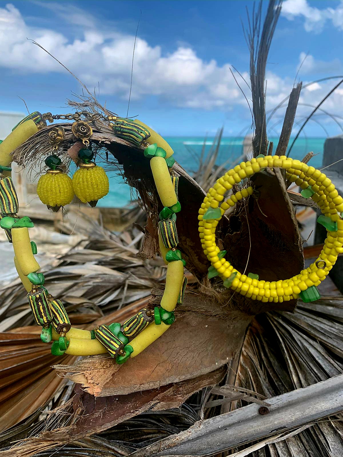 Handmade Yellow Beaded Jewelry Set