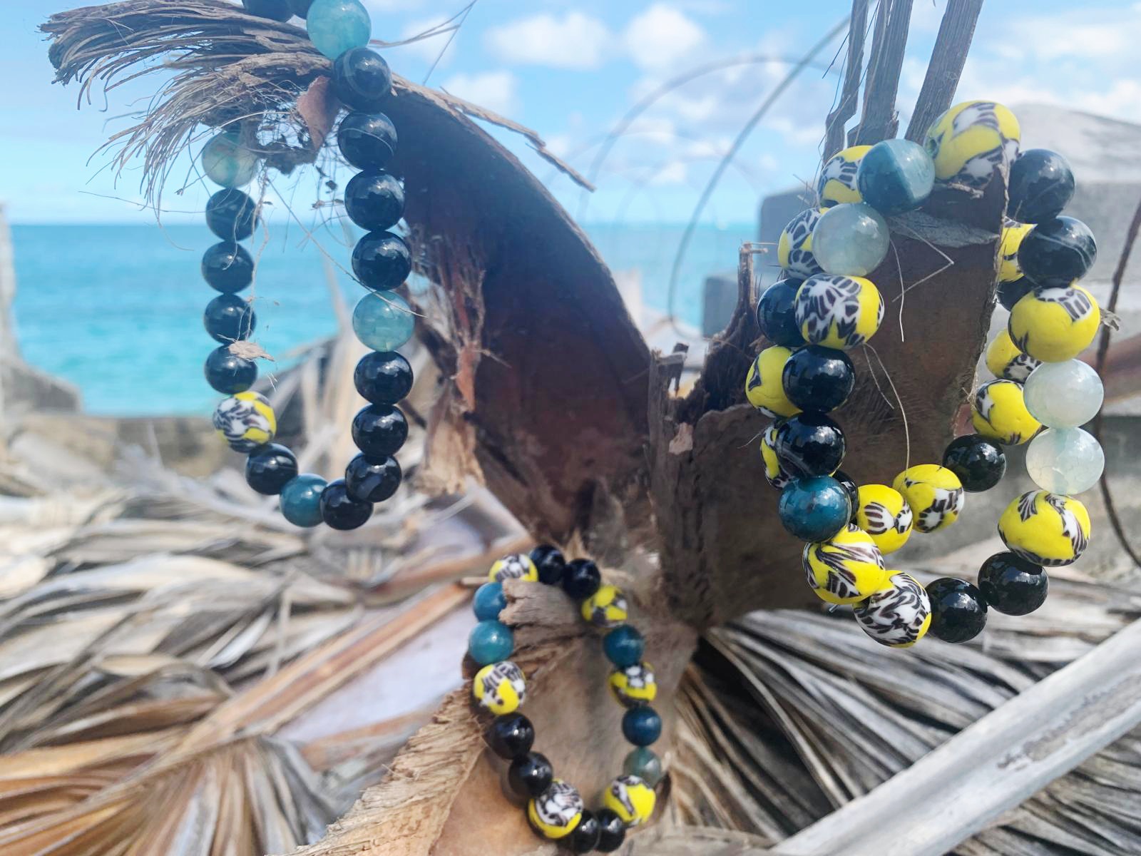 Handcrafted Black & Yellow Beaded Bracelets