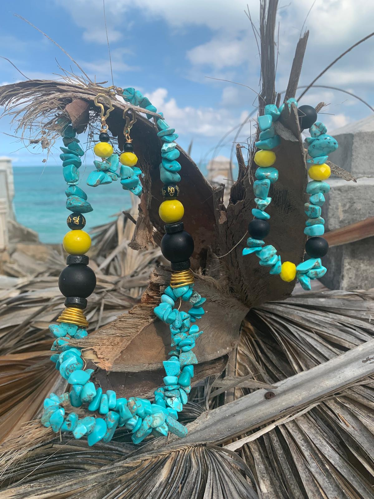 Handmade Turquoise Bahamas Beaded Necklace Set
