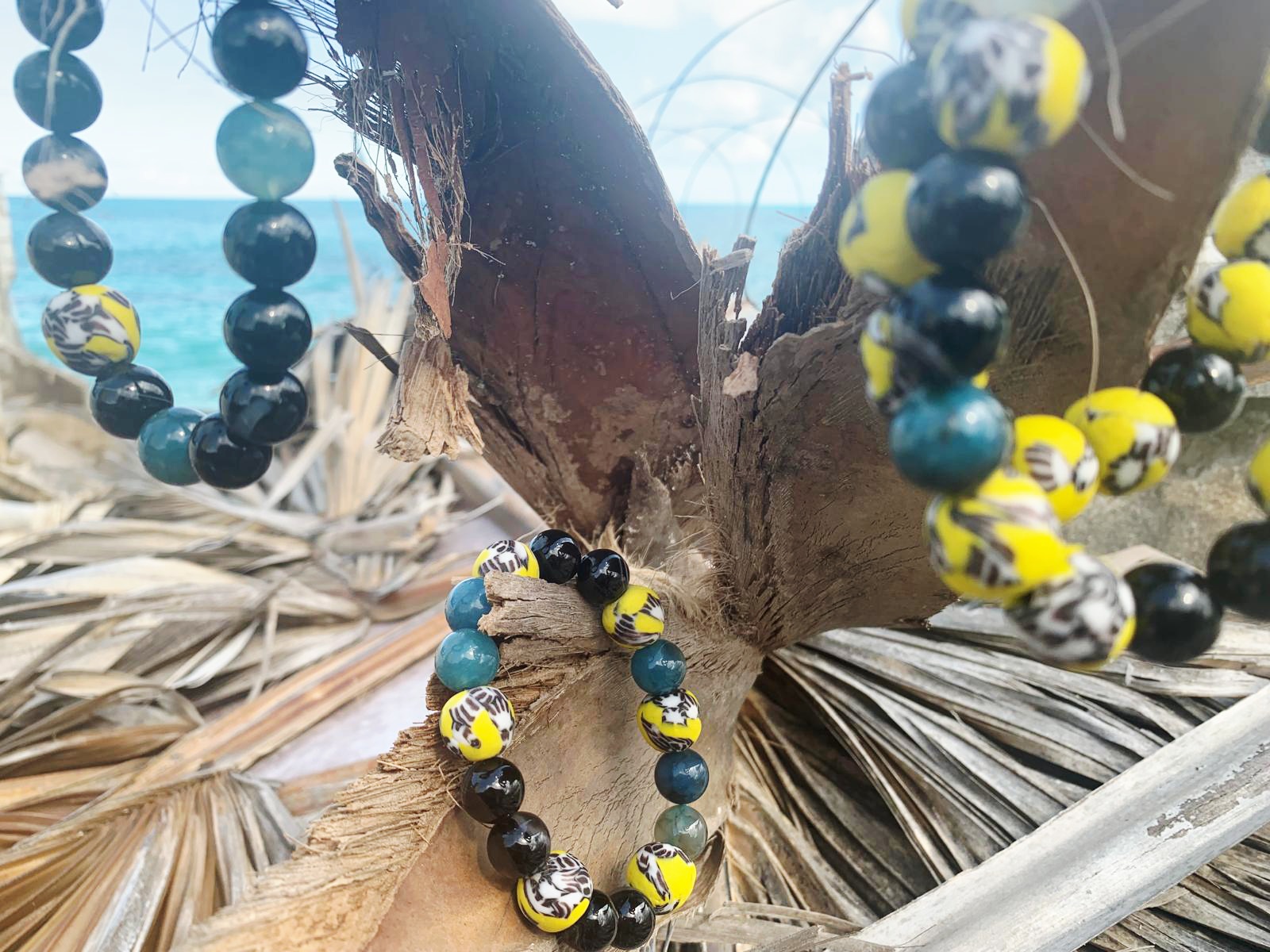 Handcrafted Black & Yellow Beaded Bracelets