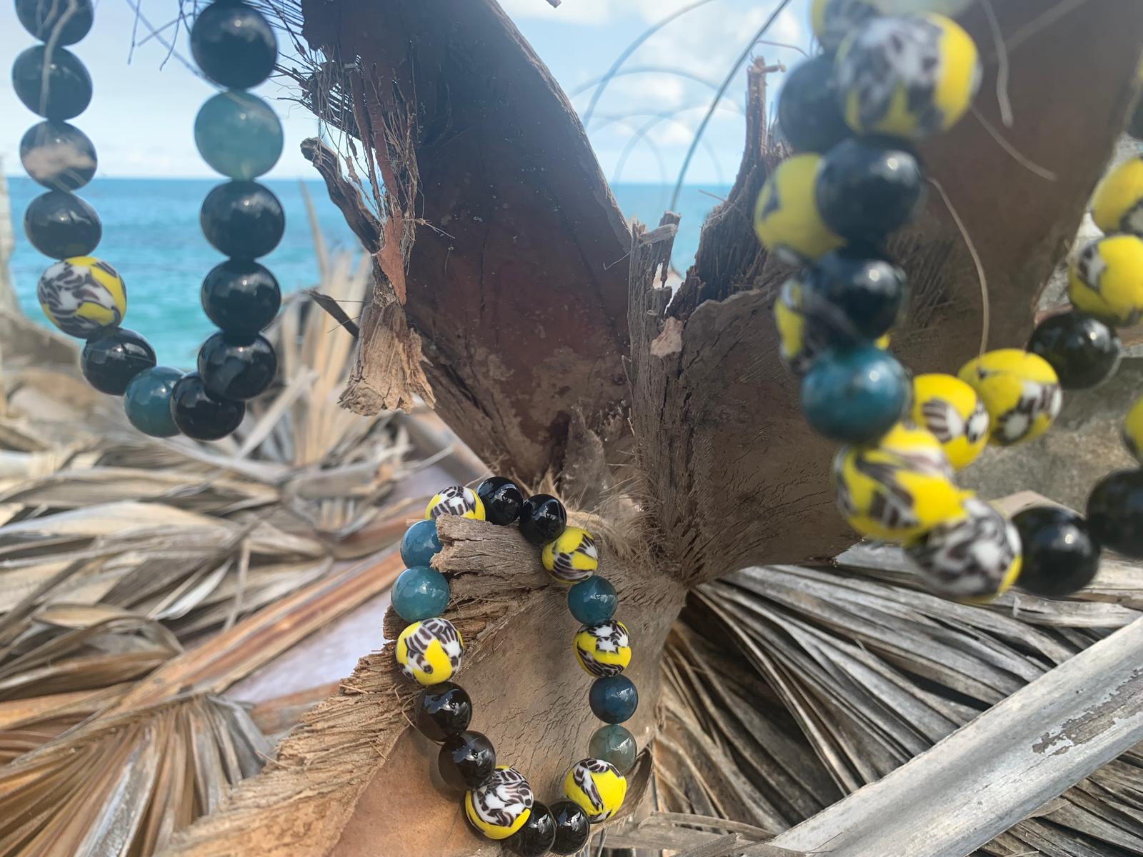 Handcrafted Black & Yellow Beaded Bracelets