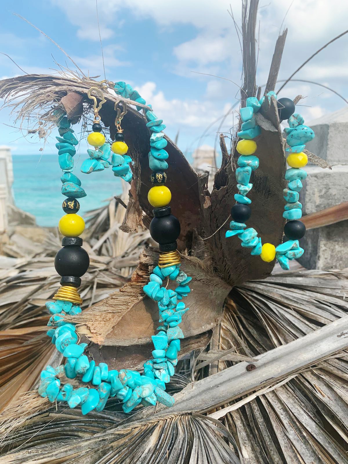 Handmade Turquoise Bahamas Beaded Necklace Set
