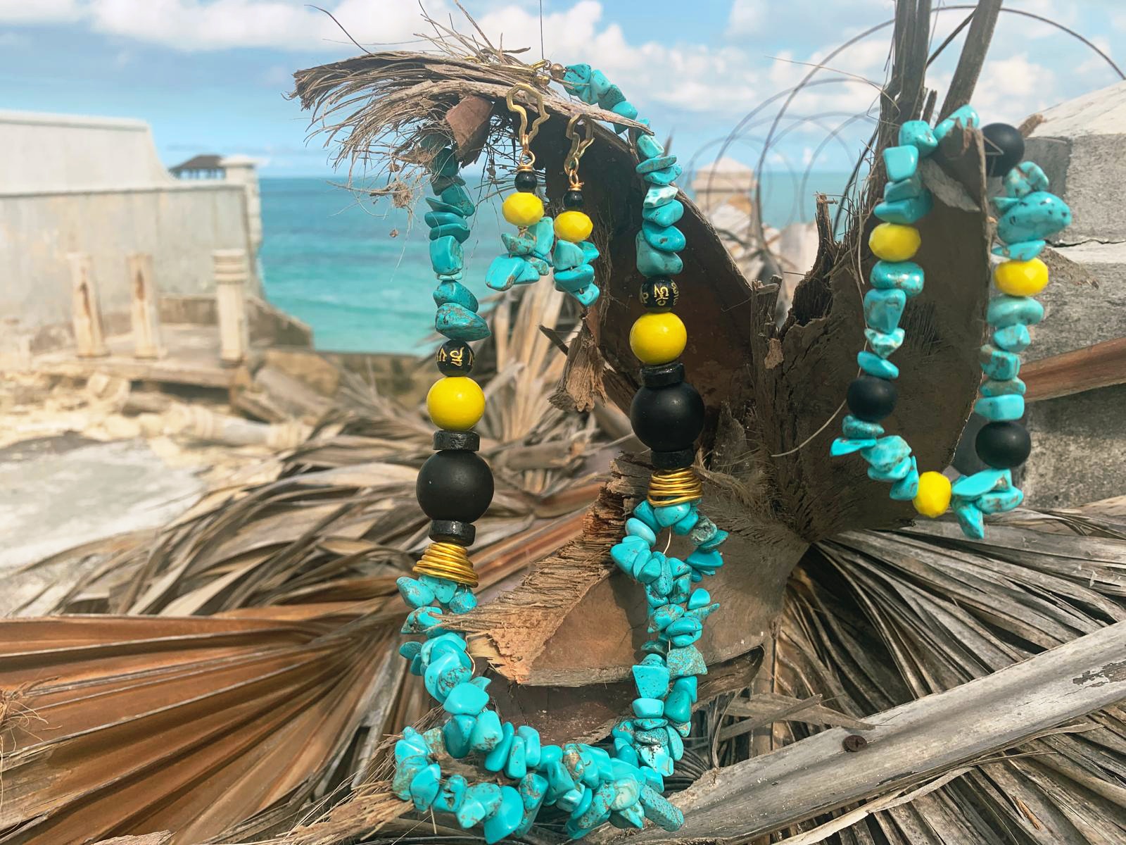 Handmade Turquoise Bahamas Beaded Necklace Set