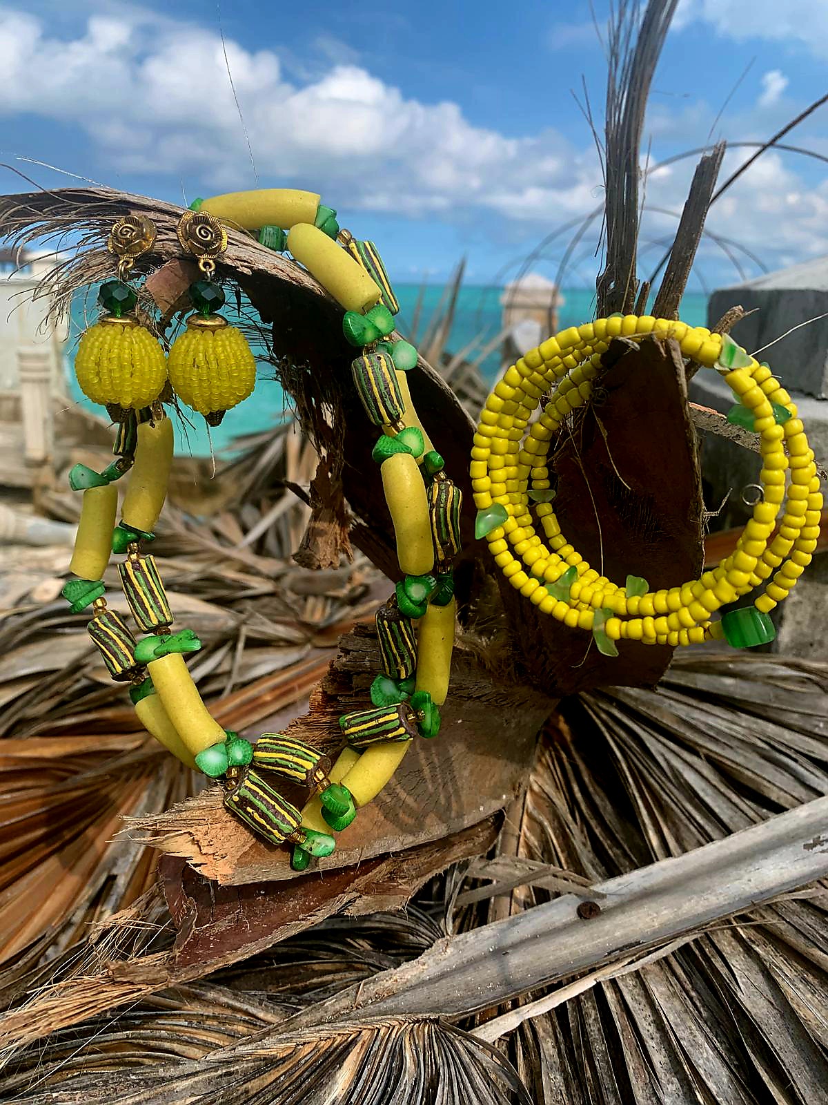 Handmade Yellow Beaded Jewelry Set