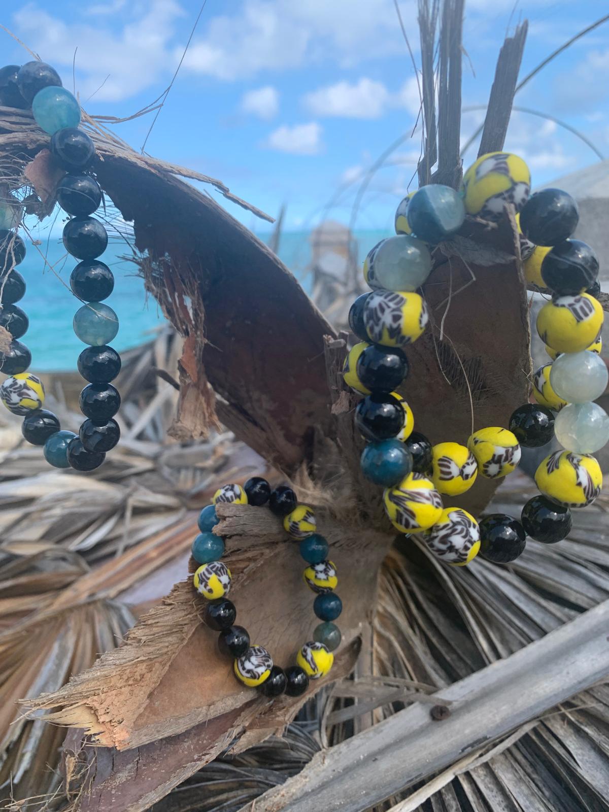 Handcrafted Black & Yellow Beaded Bracelets