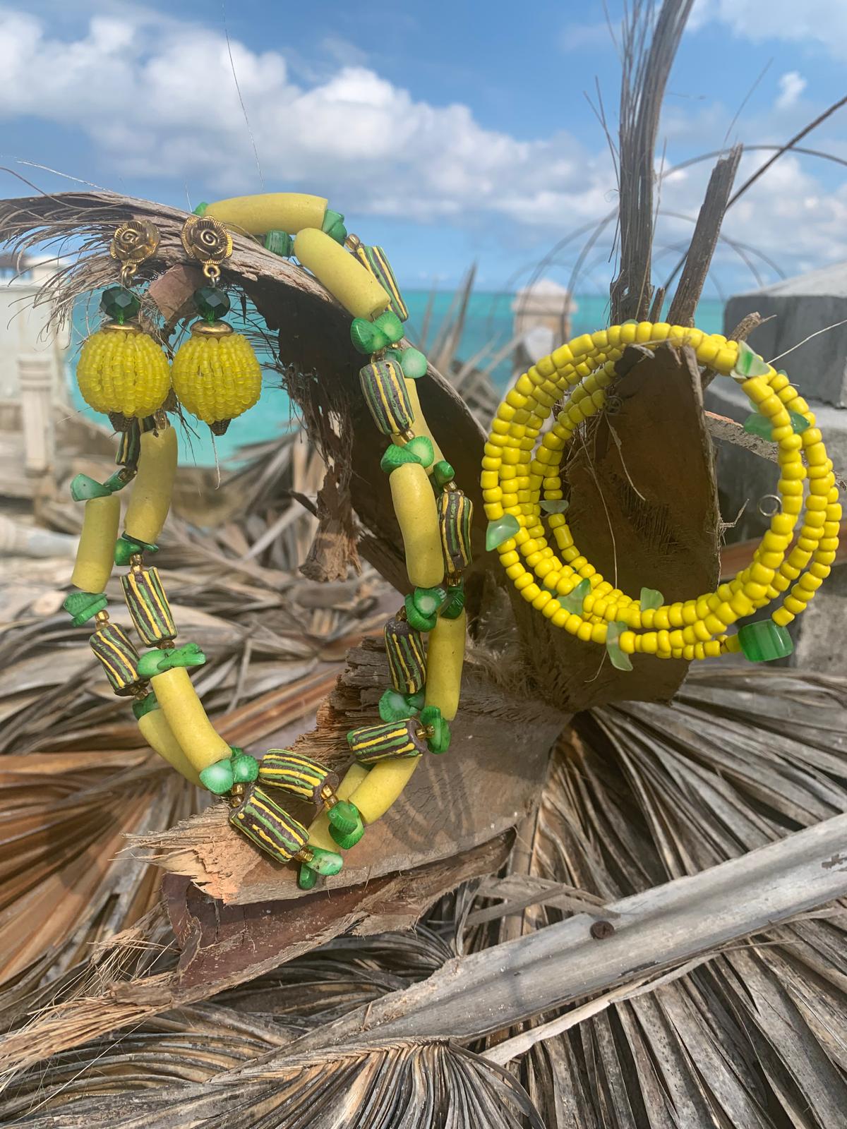 Handmade Yellow Beaded Jewelry Set