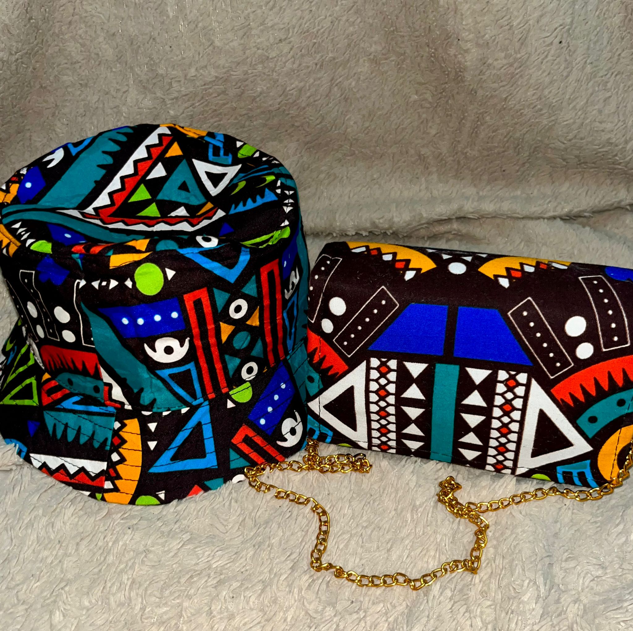 African Print Bucket Hat and Clutch Bag