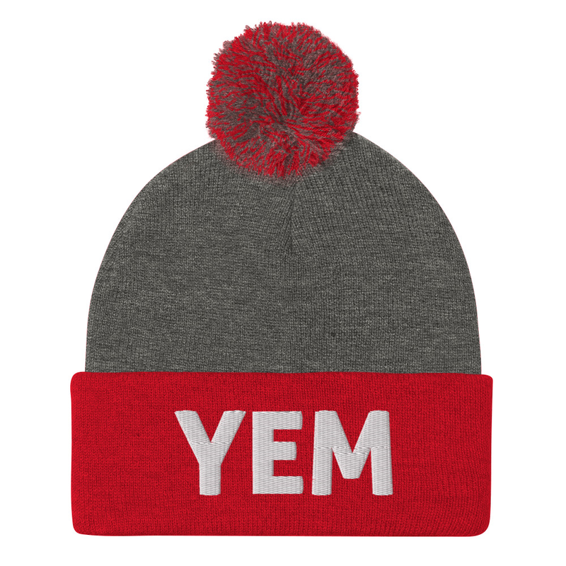 YEM Embroidered Pom-Pom Beanie
