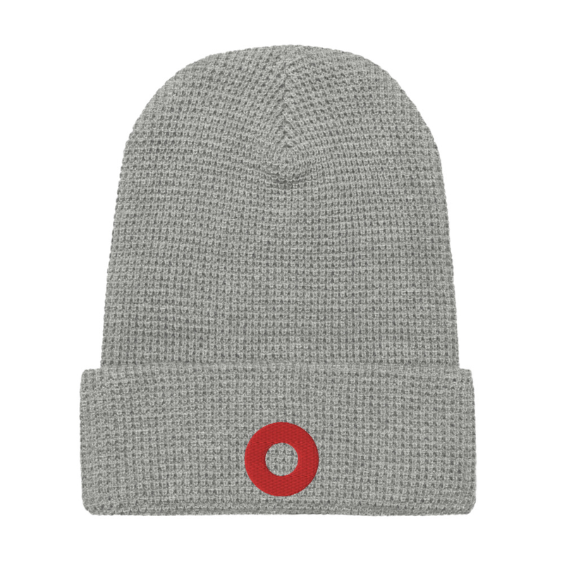 Red Circle Donut Embroidered Waffle Beanie