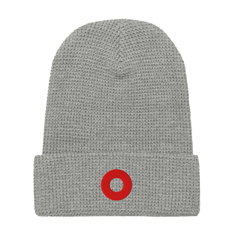 Henrietta Red Circle Donut Embroidered Waffle Beanie