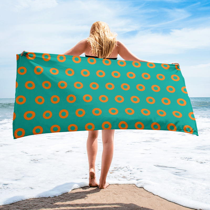Orange Teal Fishman Donuts Towel