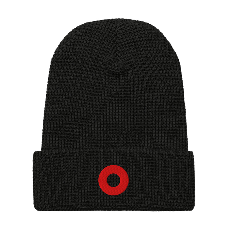 Henrietta Red Circle Donut Embroidered Waffle Beanie