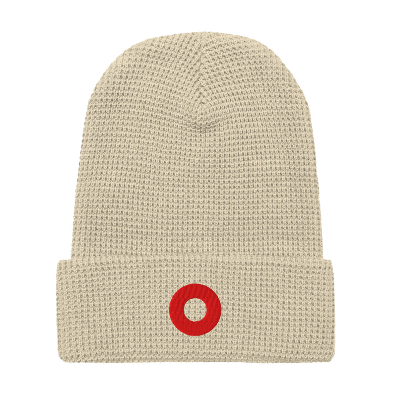Henrietta Red Circle Donut Embroidered Waffle Beanie