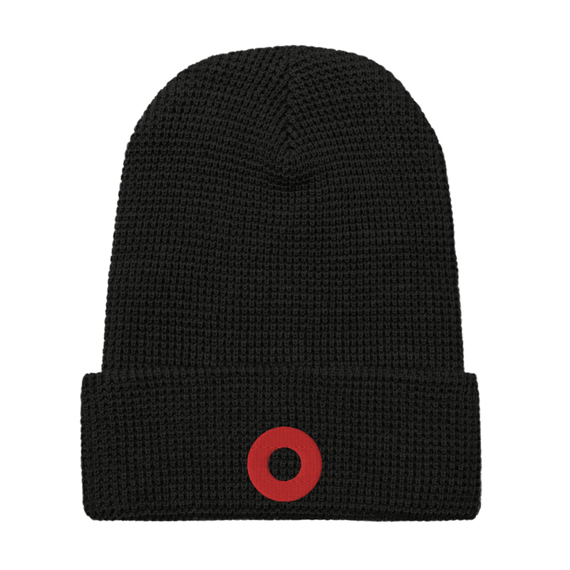 Red Circle Donut Embroidered Waffle Beanie
