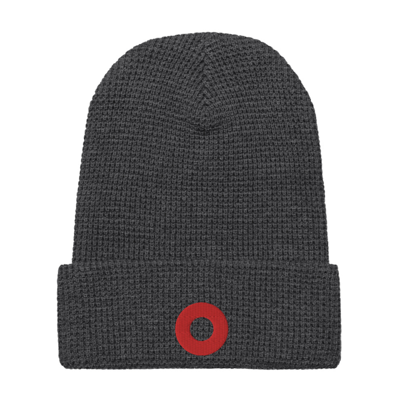 Red Circle Donut Embroidered Waffle Beanie