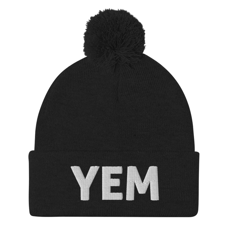 YEM Embroidered Pom-Pom Beanie
